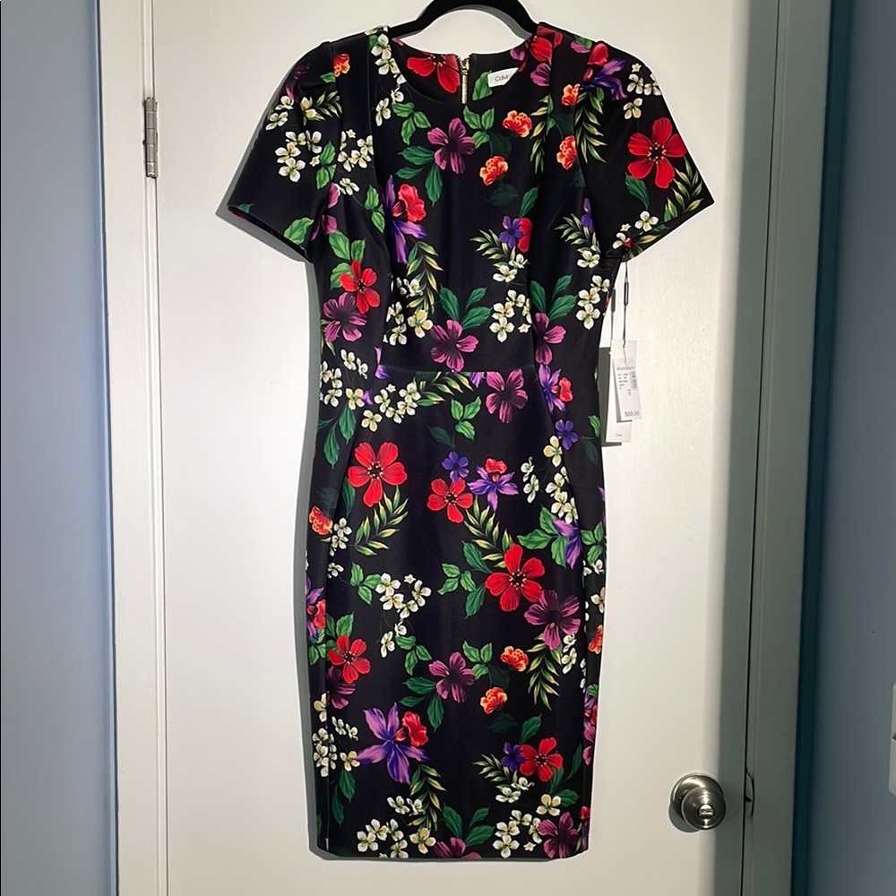 Dressbarn Red and Pink Sheath Mini Dress Short Sleeve